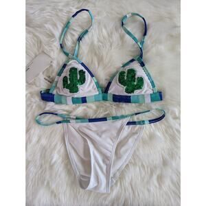 Kensie Sequin Cactus Triangle Bikini New Small